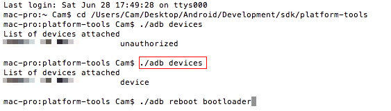 enter fastboot mode with adb - adb devices