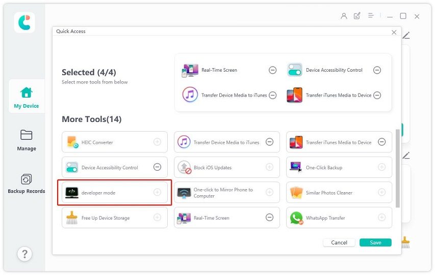 enable iPhone developer mode with iCareFone