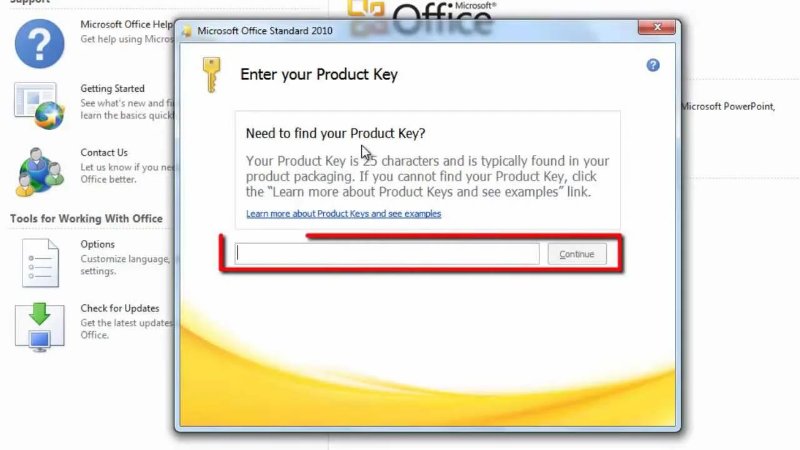 enter microsoft 2010 license key
