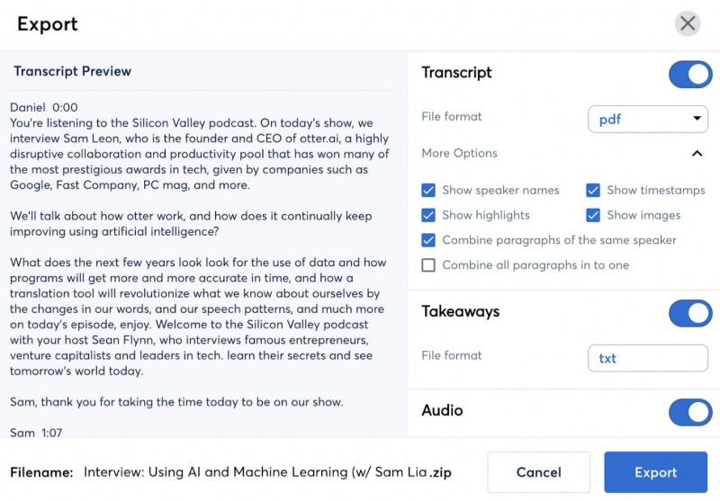export otter ai transcriptions