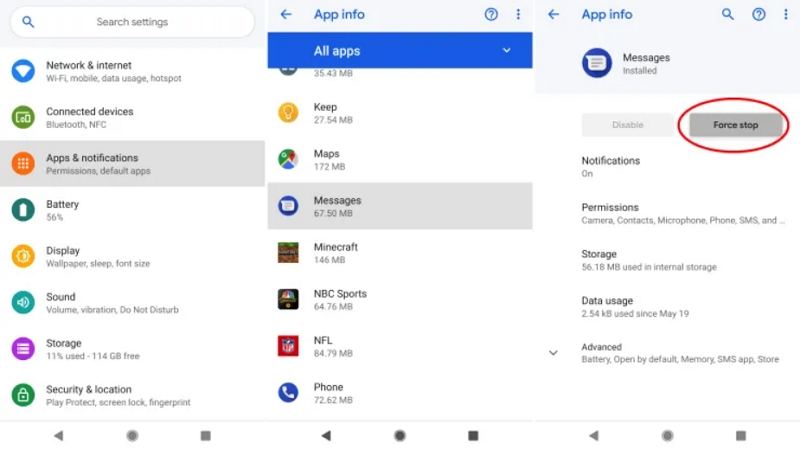 contact names not showing in messages android