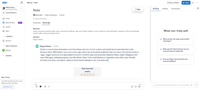 highlight otter ai transcriptions