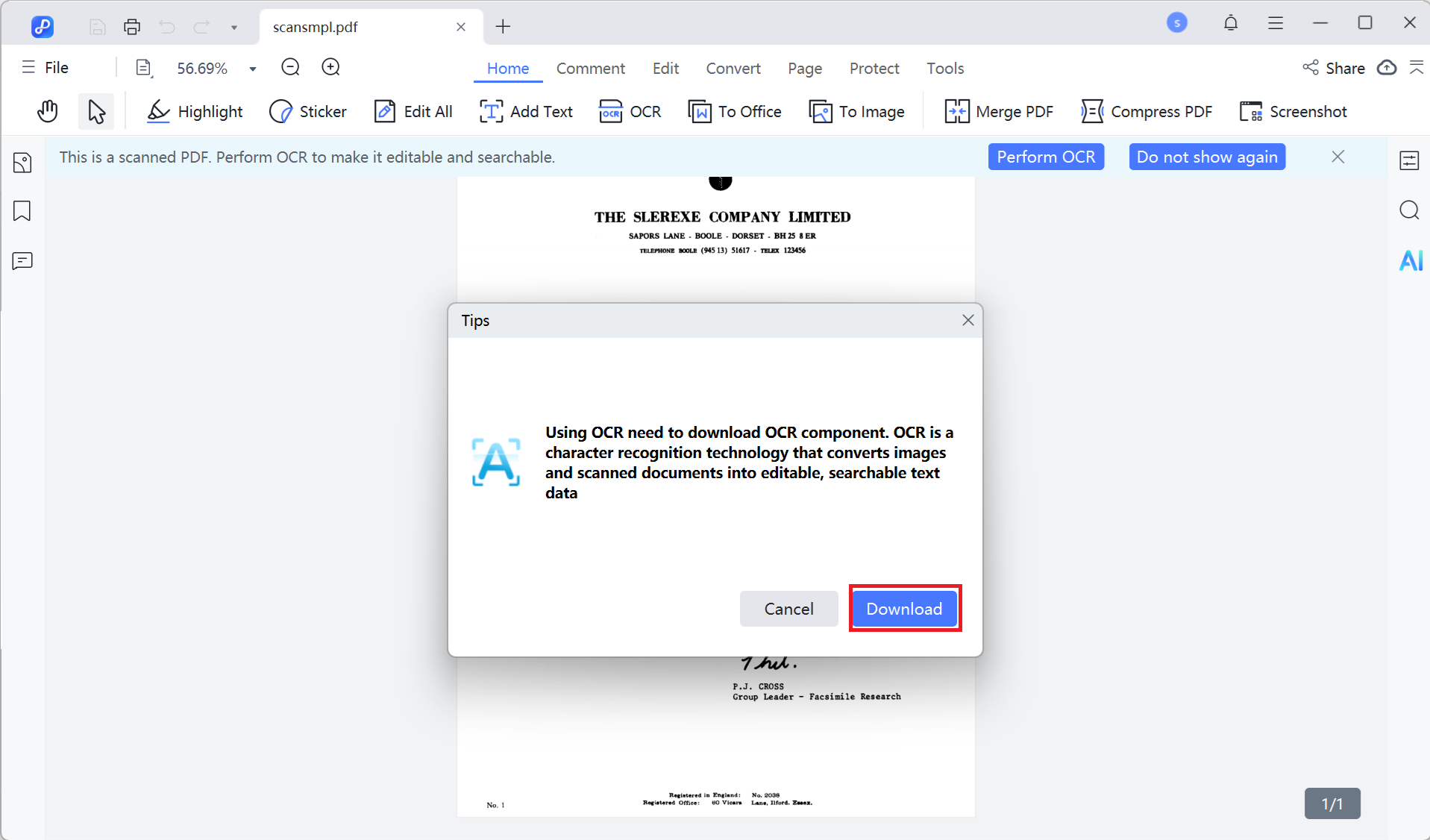 download ocr component