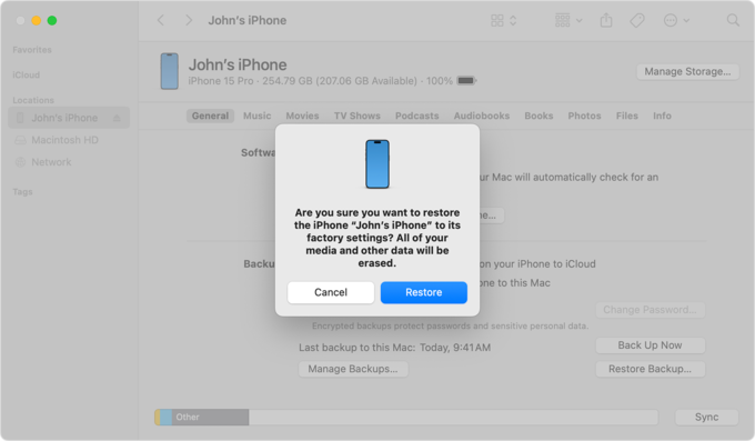 restore iphone to remove ios 26 beta