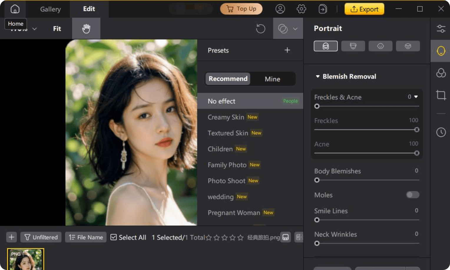 edit portrait photo using pixPretty